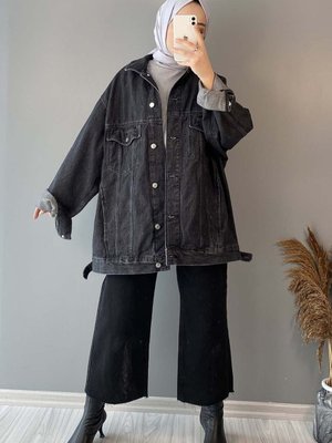 Çift Cepli Oversize Kot Ceket