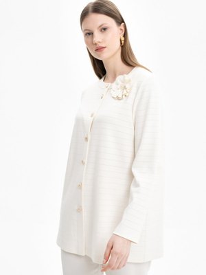 Kendinden Çizgili Kumaş Örme Hırka