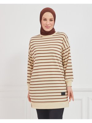 Triko İki İplik Pamuklu Çizgili Model Tunik
