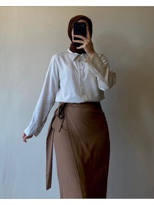 Beli Bağlamalı Keten Etek