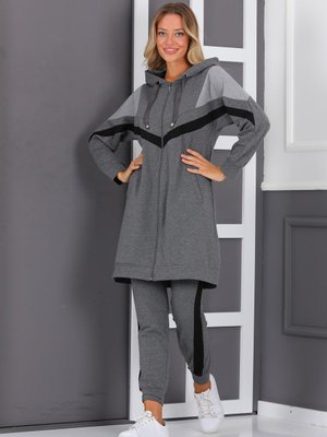 Garnili Fermuarlı Kapüşonlu Eşofman Takımı