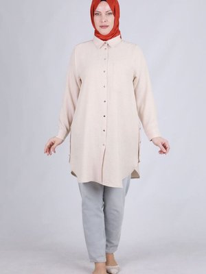 Bej Büyük Beden Cepli Tunik