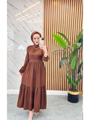 Yakası Büzgü Detaylı Ayrobin Elbise