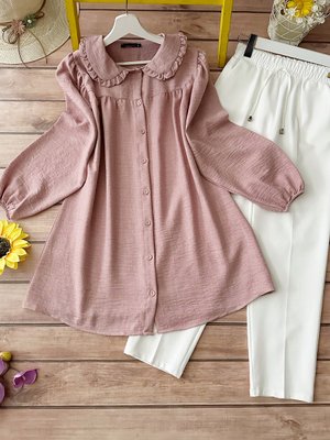 Kombin Bebe Yaka Tunik Ve Pantolon Pudra