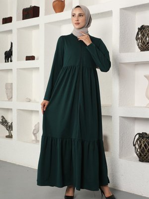 Boydan Fermuarlı Ferace Zümrüt