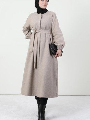 Kuşaklı Kaşe Kaban Bej Kuşaklı Kaşe Kaban Bej