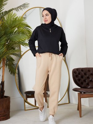 Bej Paça Lastikli Eşofman Altı