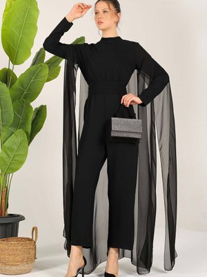 Siyah Şifon Detaylı Tulum Siyah Şifon Detaylı Tulum