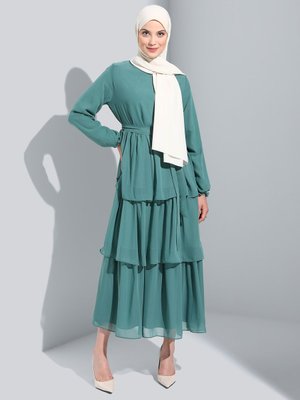 Yosun Şifon Kat Kat Elbise