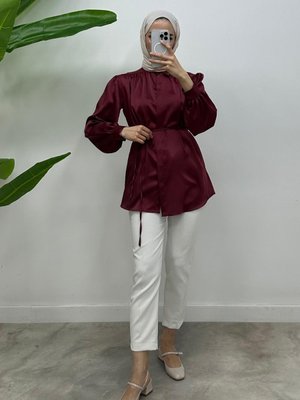 Kuşaklı Saten Gömlek Y