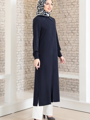 Lacivert Uzun Krep Tunik