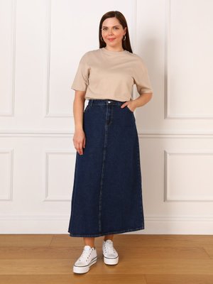 Büyük Beden Kot Etek Koyu İndigo