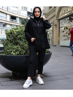 Kapüsonlu İp Hırka Siyah