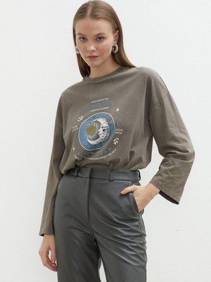 Baskılı Oversıze Sweatshırt Gri