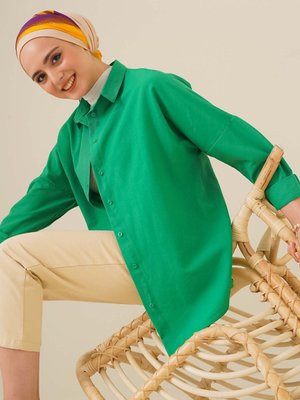 Oversize Basic Gömlek Yeşil