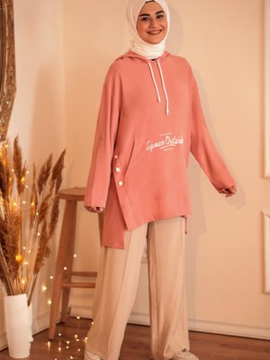 Önü Baskılı Dokuma Sweatshirt Pembe Önü Baskılı Dokuma Sweatshirt Pembe