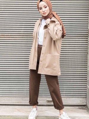 Tahta Düğmeli Gabardin Gömlek