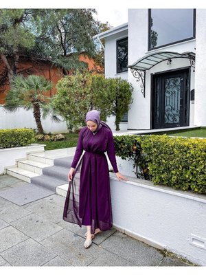 Şifon Detaylı Abiye Elbise Mor Şifon Detaylı Abiye Elbise Mor