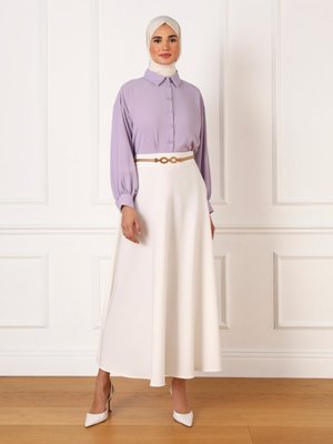 Off White Klasik Kumaş Volanlı Etek