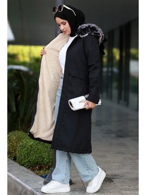 Siyah Denis Çakımlı Mont