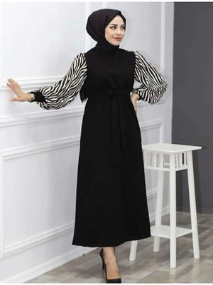 Zebra Desenli Uzun Boy Elbise