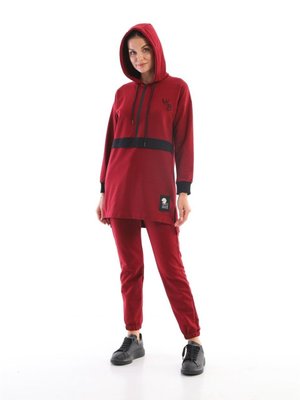 Bordo Renk Kapüşonlu Sweatshirt