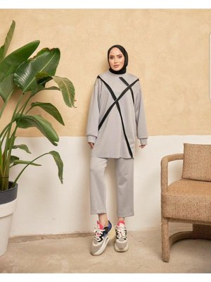 Scuba Kumaş Asimetrik Desenli Eşofman Takımı