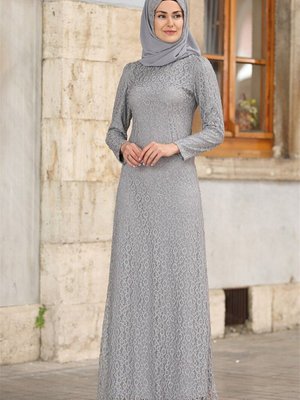 Gri Dantel Abiye Elbise Gri Dantel Abiye Elbise