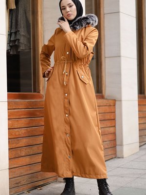 Kürklü Içi Polar Uzun Kaban Hardal Kürklü Içi Polar Uzun Kaban Hardal