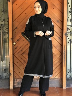 Gümüş Detaylı Fermuarlı Tek Üst Eşofman Gümüş Detaylı Fermuarlı Tek Üst Eşofman