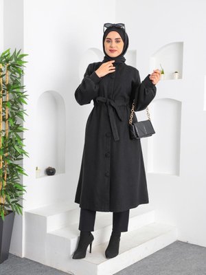 Siyah Lina Kaşe Kaban