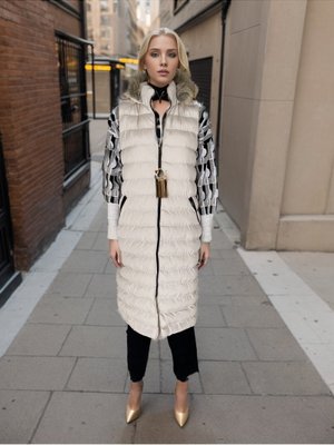 Krem Kapuşonlu Şişme Yelek