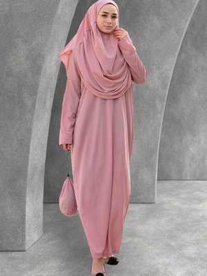 Başörtülü Ve Çantalı Namaz Elbisesi Gül Kurusu Başörtülü Ve Çantalı Namaz Elbisesi Gül Kurusu