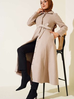 Çan Kesim Düğmeli Kaşe Kaban