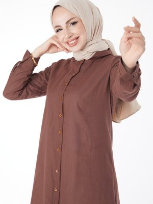 Düz Gömlek Yaka Kahve Tunik