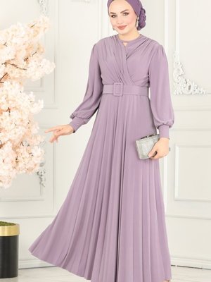 Lila Kemerli Sandy Elbise