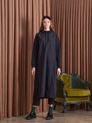 Garnili Uzun Sweatshirt Siyah Bol Kalıp