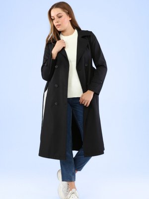 Kadin Buyuk Beden Spor Trenckot Tesettur Giyim Trenc Astarli Siyah