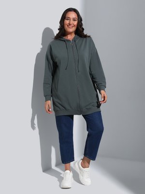 Granit Kapüşonlu Ve Fermuarlı Büyük Beden Sweatshirt Granit Kapüşonlu Ve Fermuarlı Büyük Beden Sweatshirt