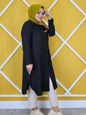 Kadın Hakim Yaka Püskül Ve Şerit Detaylı Keten Tesettür Gömlek