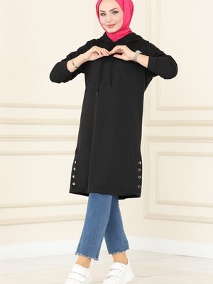 Siyah Çıtçıt Detaylı Spor Tunik Siyah Çıtçıt Detaylı Spor Tunik