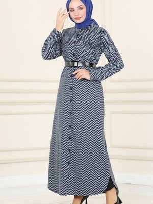 İndigo Deri Kemerli Kışlık Elbise & Ferace