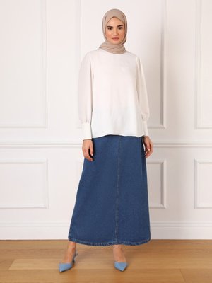 Off White Aerobin Düğme Detaylı Balon Kollu Şık Bluz