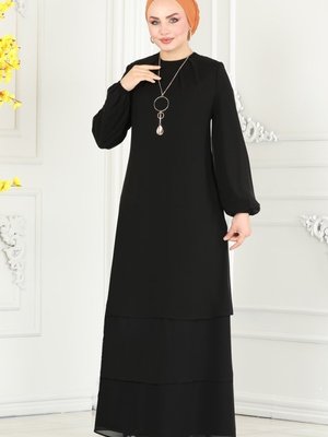 Siyah Kolyeli Şifon Elbise