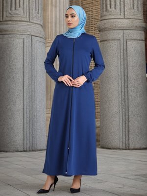 İndigo Kolu Lastikli Fermuarlı Ferace İndigo Kolu Lastikli Fermuarlı Ferace
