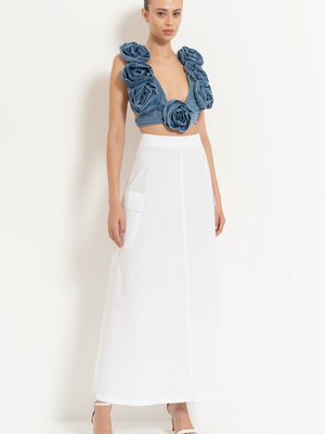 Beyaz Cepli Uzun Etek