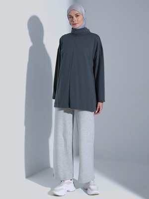 Dik Yaka Rahat Kesim Sweatshirt Granit