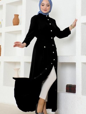 Siyah Eteği Piliseli Krep Elbise