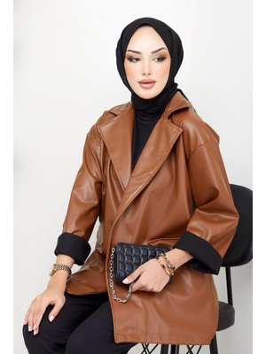 Taba Oversize Deri Ceket Taba Oversize Deri Ceket