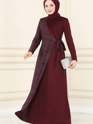 Bordo Sim Detaylı Elbise Bordo Sim Detaylı Elbise